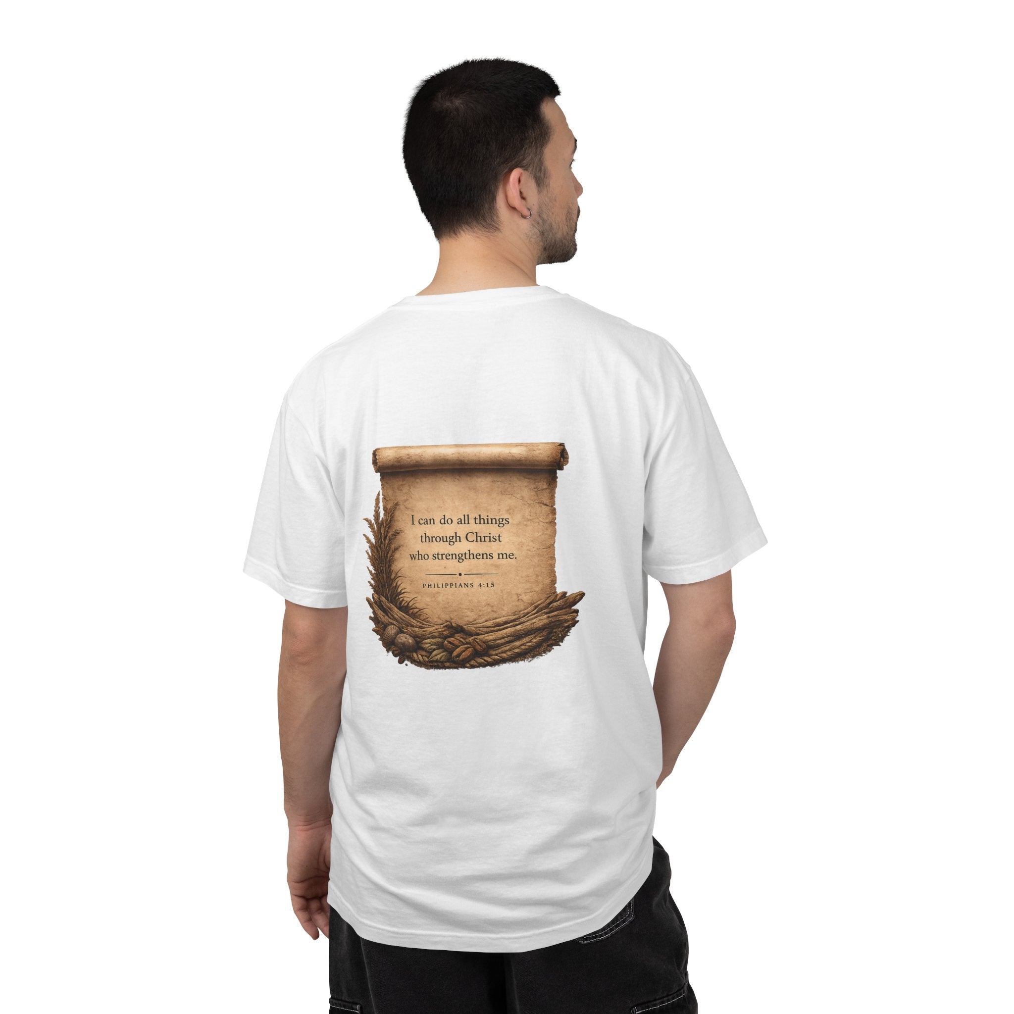 Christian Scroll T-Shirt — "I can do all things through Christ" Inspirational Faith Tee
