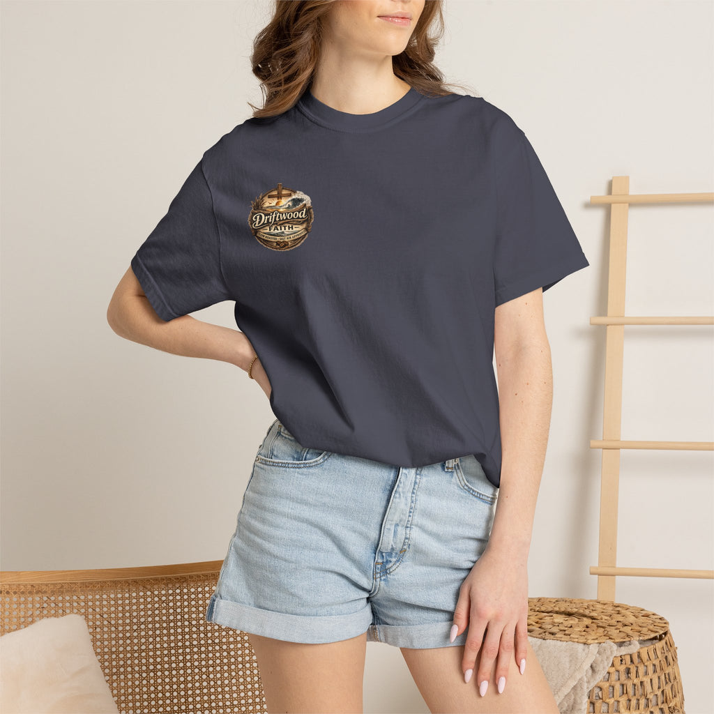 Driftwood Faith T‑Shirt — Nautical Christian Cross Beach Graphic Tee