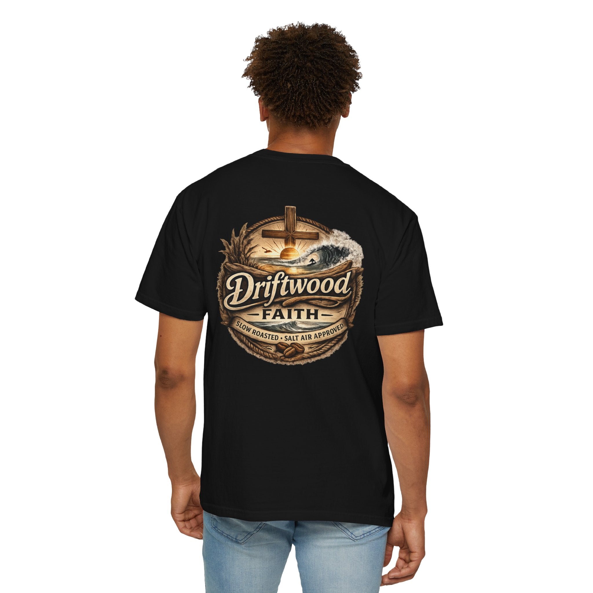 Driftwood Faith T‑Shirt — Nautical Christian Cross Beach Graphic Tee