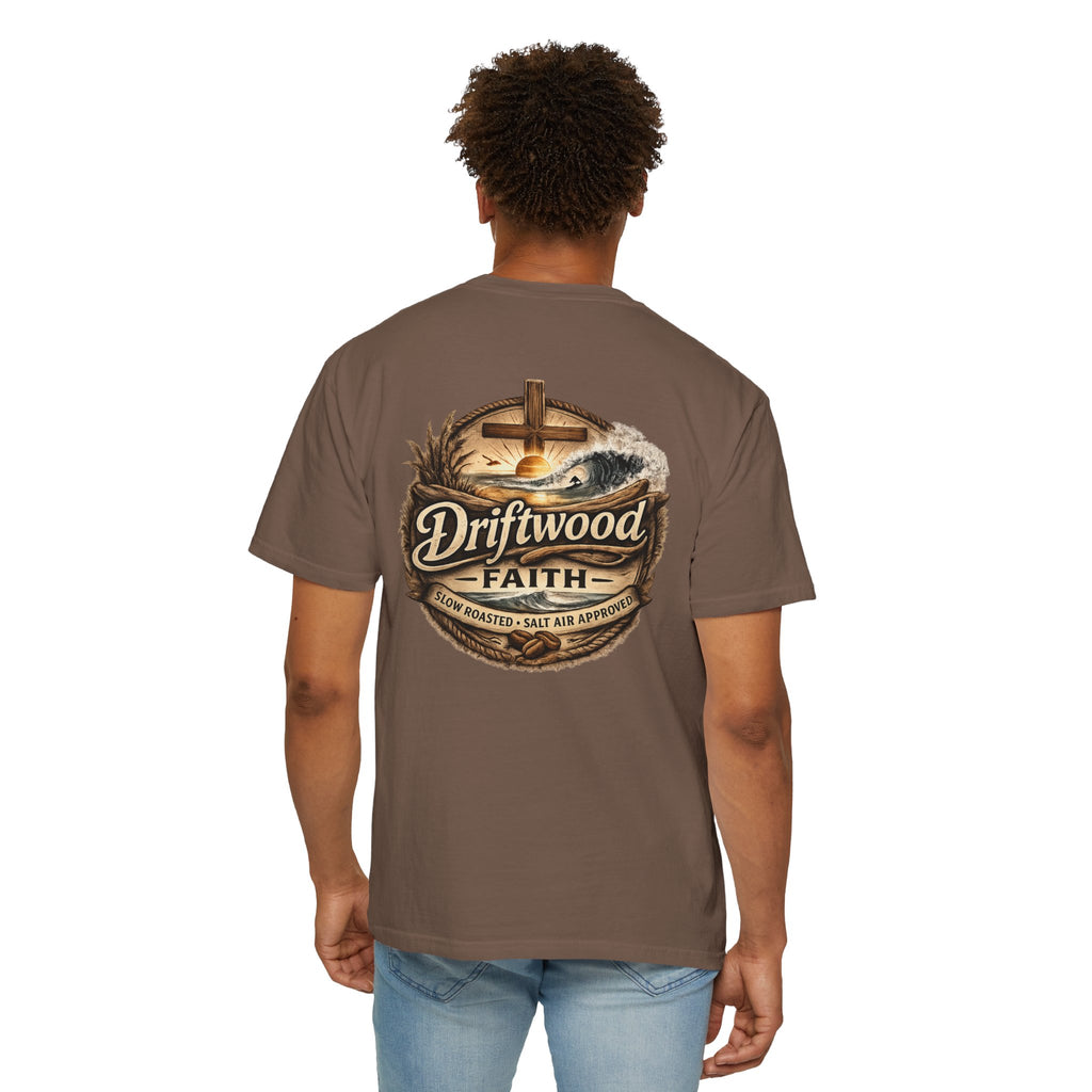 Driftwood Faith T‑Shirt — Nautical Christian Cross Beach Graphic Tee