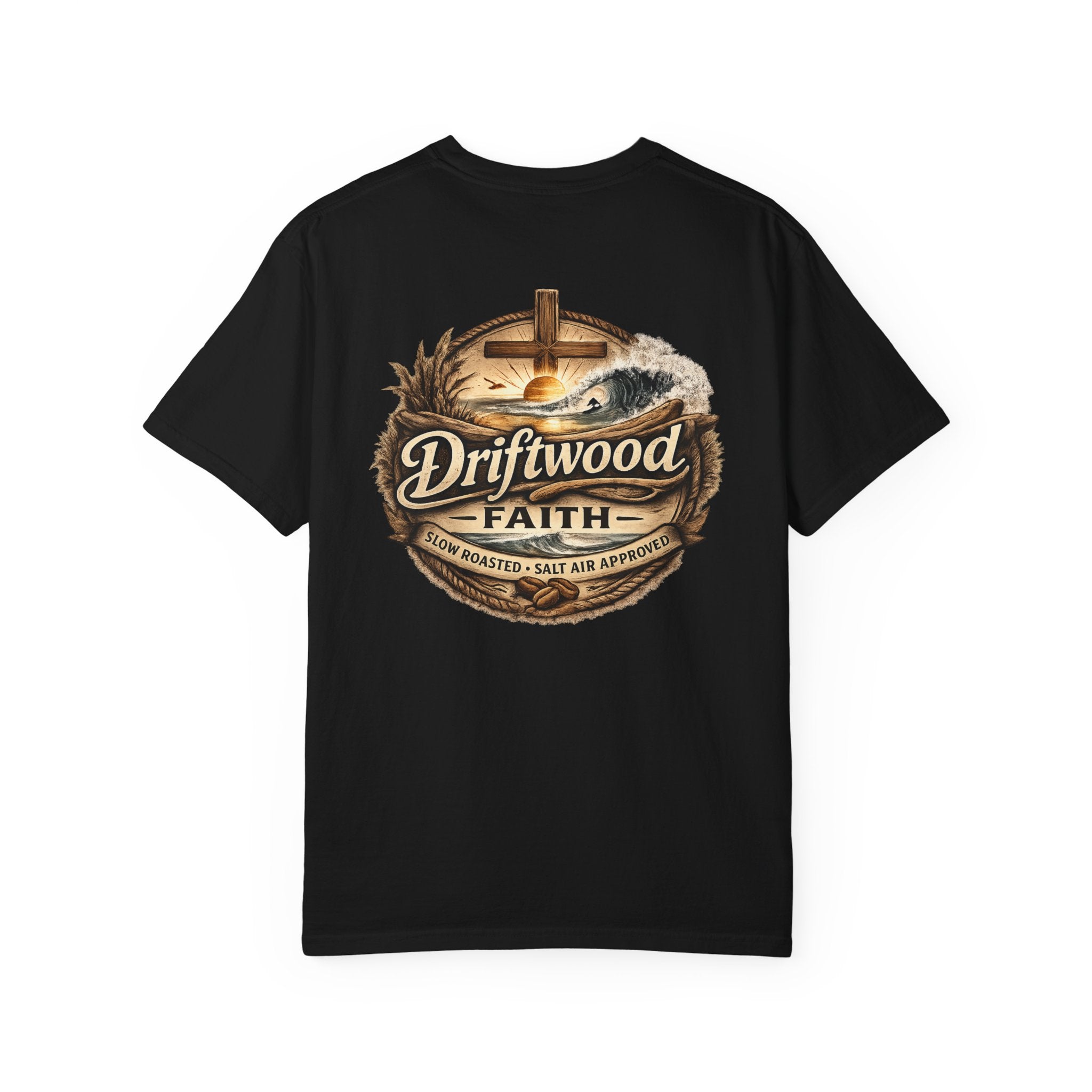Driftwood Faith T‑Shirt — Nautical Christian Cross Beach Graphic Tee