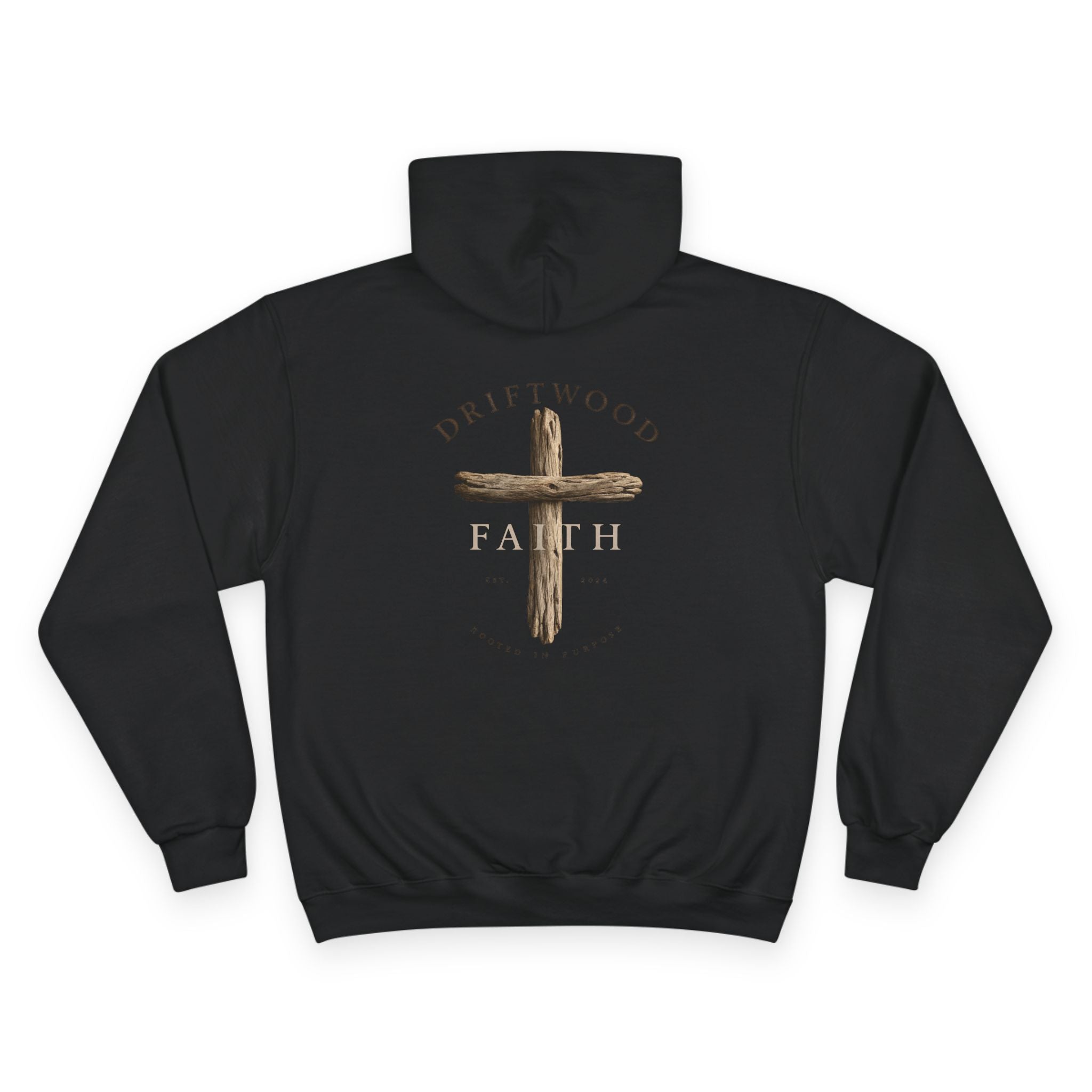 Driftwood Faith Hoodie — Rustic Cross Christian Champion Hoodie