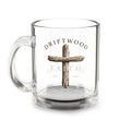 Driftwood Faith Glass Mug — 10oz Religious Coffee Cup with Cross Design