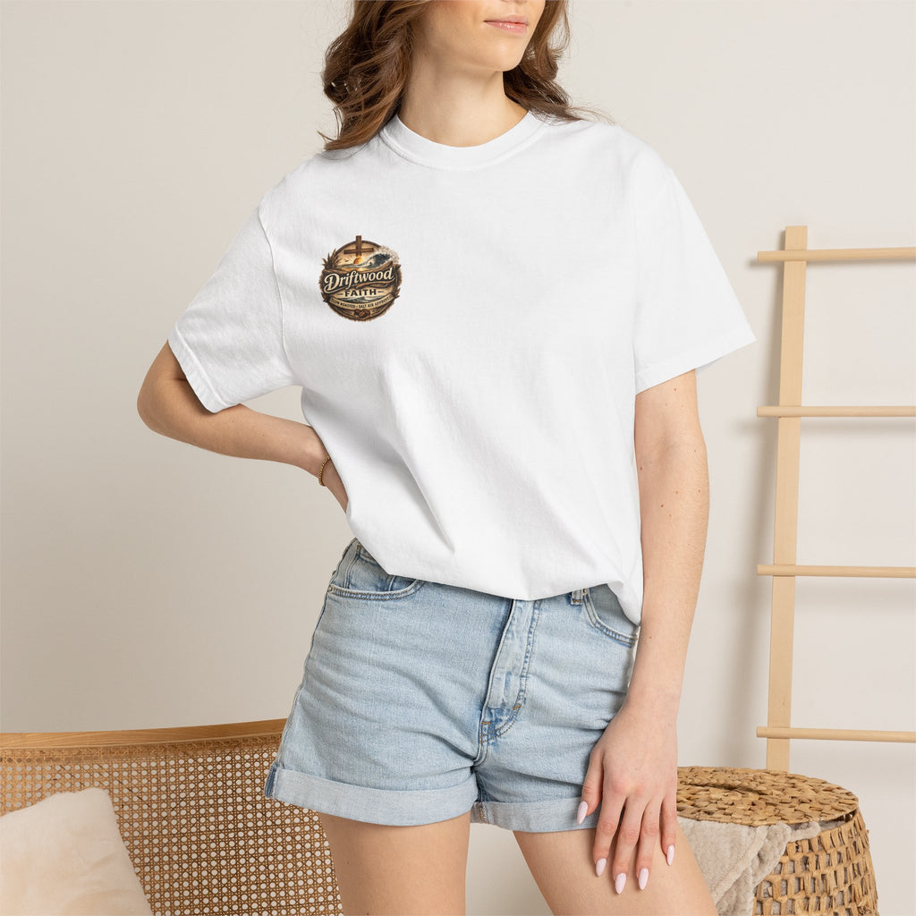 Driftwood Faith T‑Shirt — Nautical Christian Cross Beach Graphic Tee