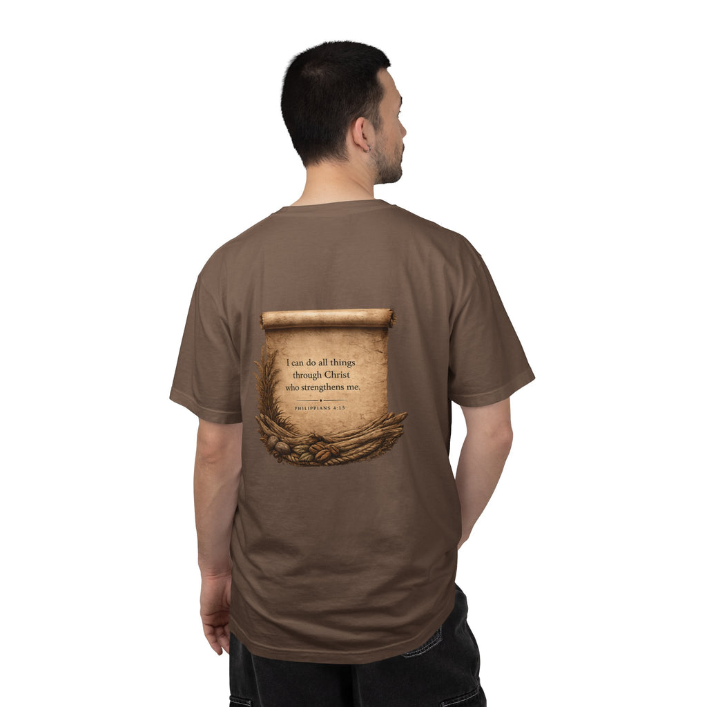 Christian Scroll T-Shirt — "I can do all things through Christ" Inspirational Faith Tee