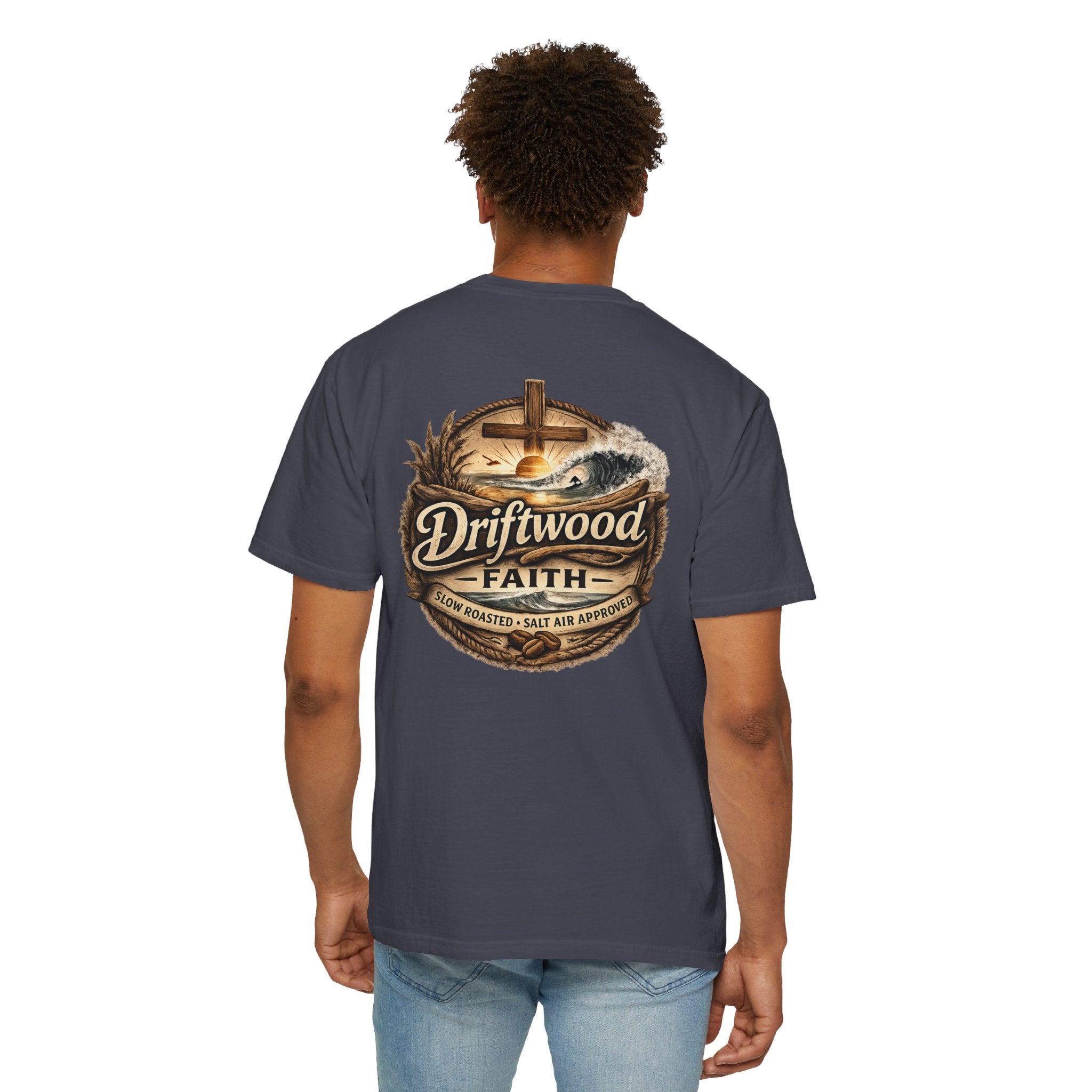 Driftwood Faith T‑Shirt — Nautical Christian Cross Beach Graphic Tee