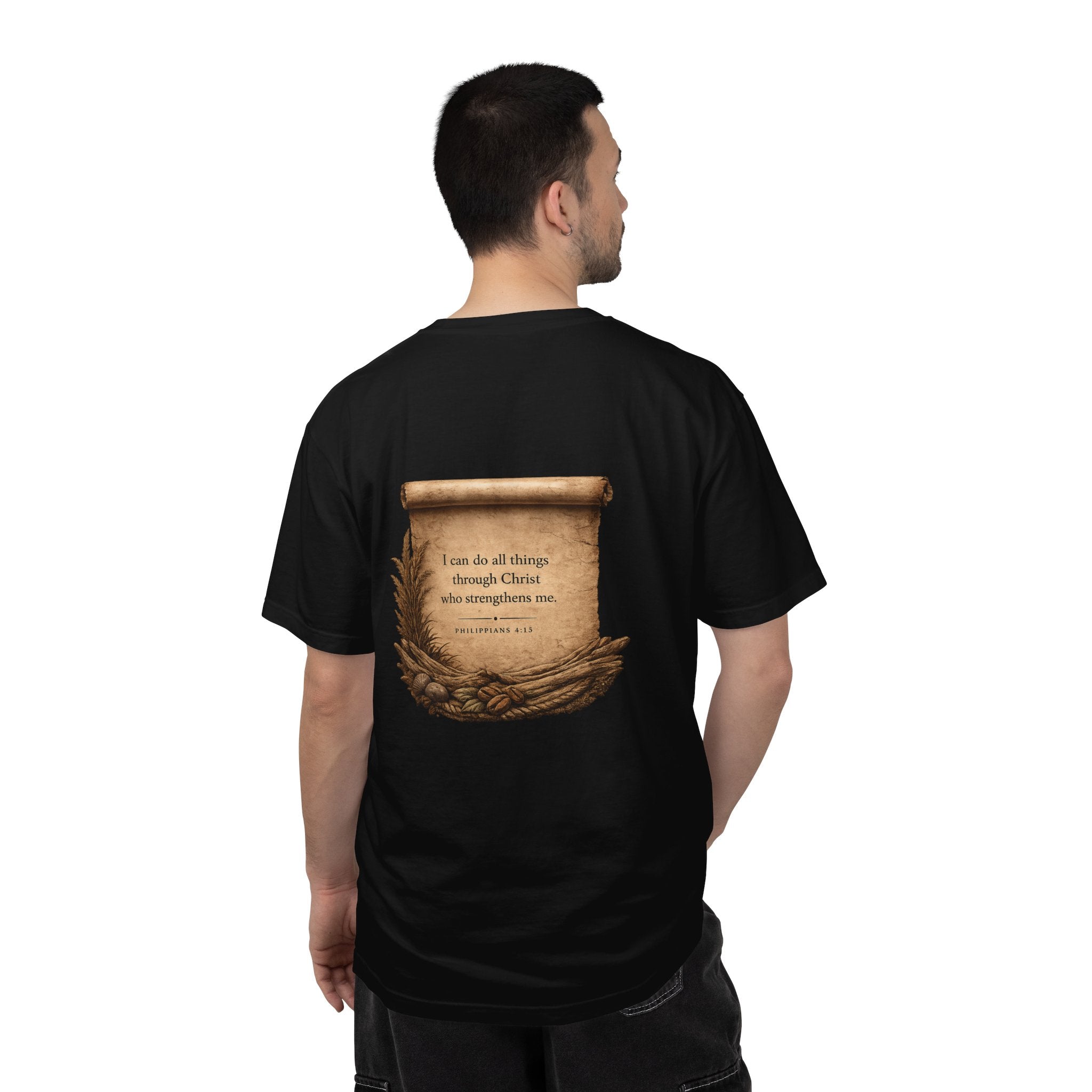 Christian Scroll T-Shirt — "I can do all things through Christ" Inspirational Faith Tee