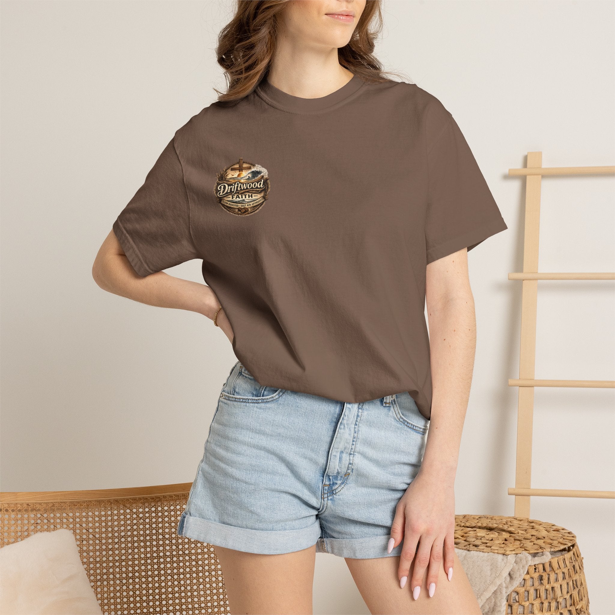 Driftwood Faith T‑Shirt — Nautical Christian Cross Beach Graphic Tee