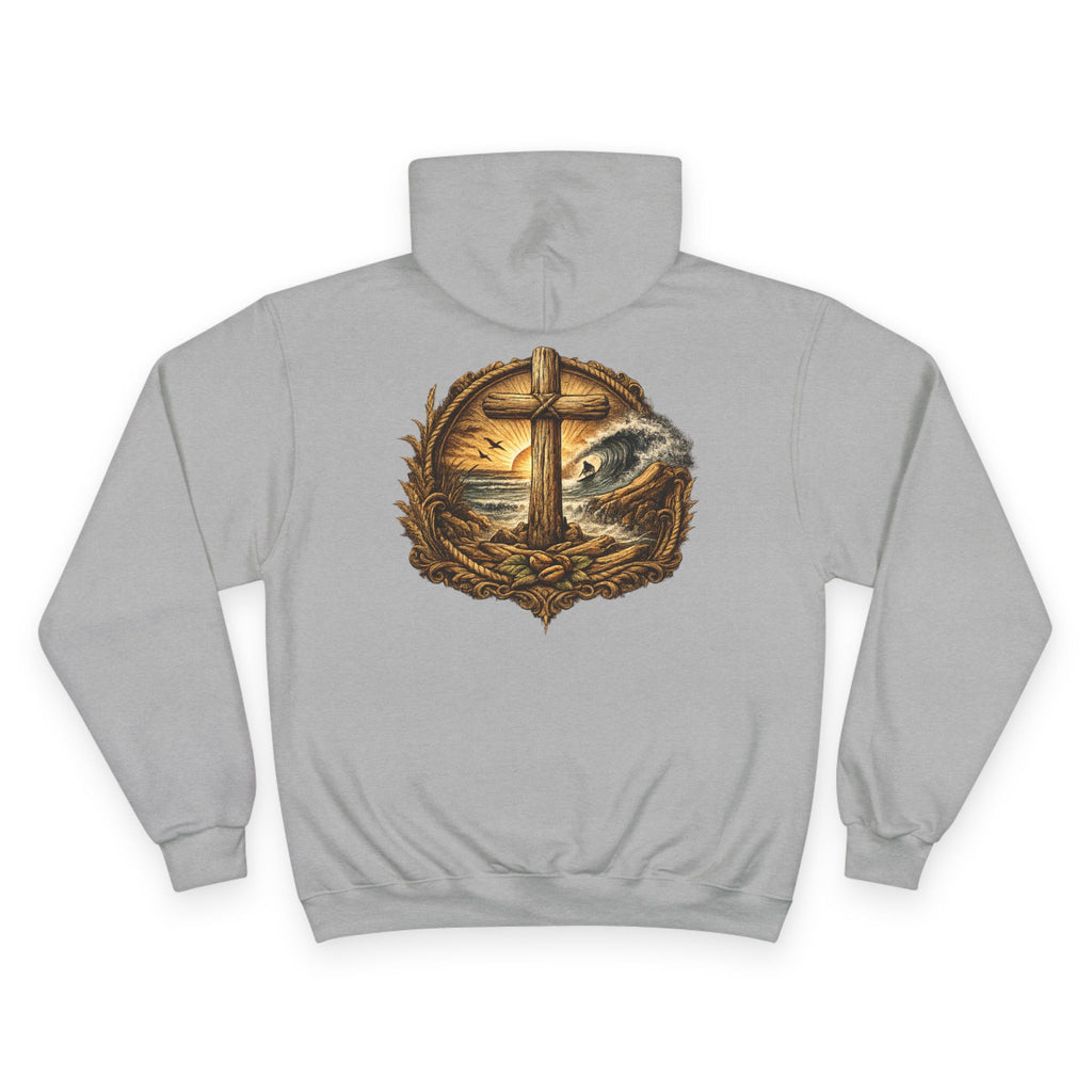 Christian Cross Beach Hoodie — Driftwood Faith Pullover
