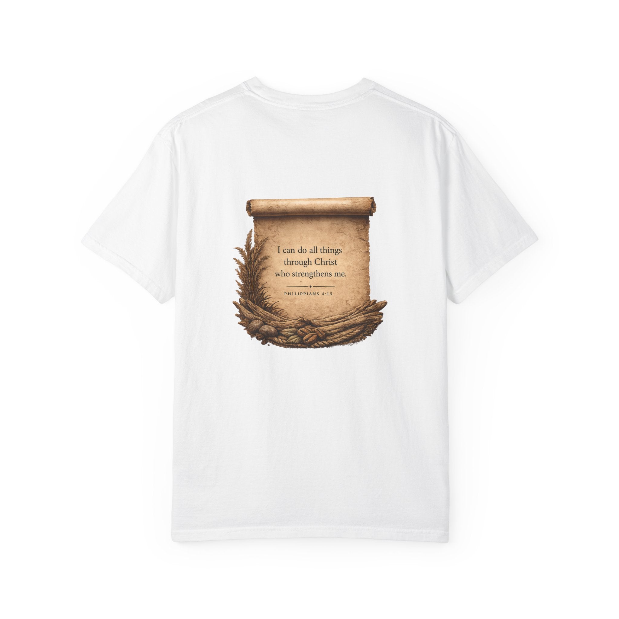 Christian Scroll T-Shirt — "I can do all things through Christ" Inspirational Faith Tee