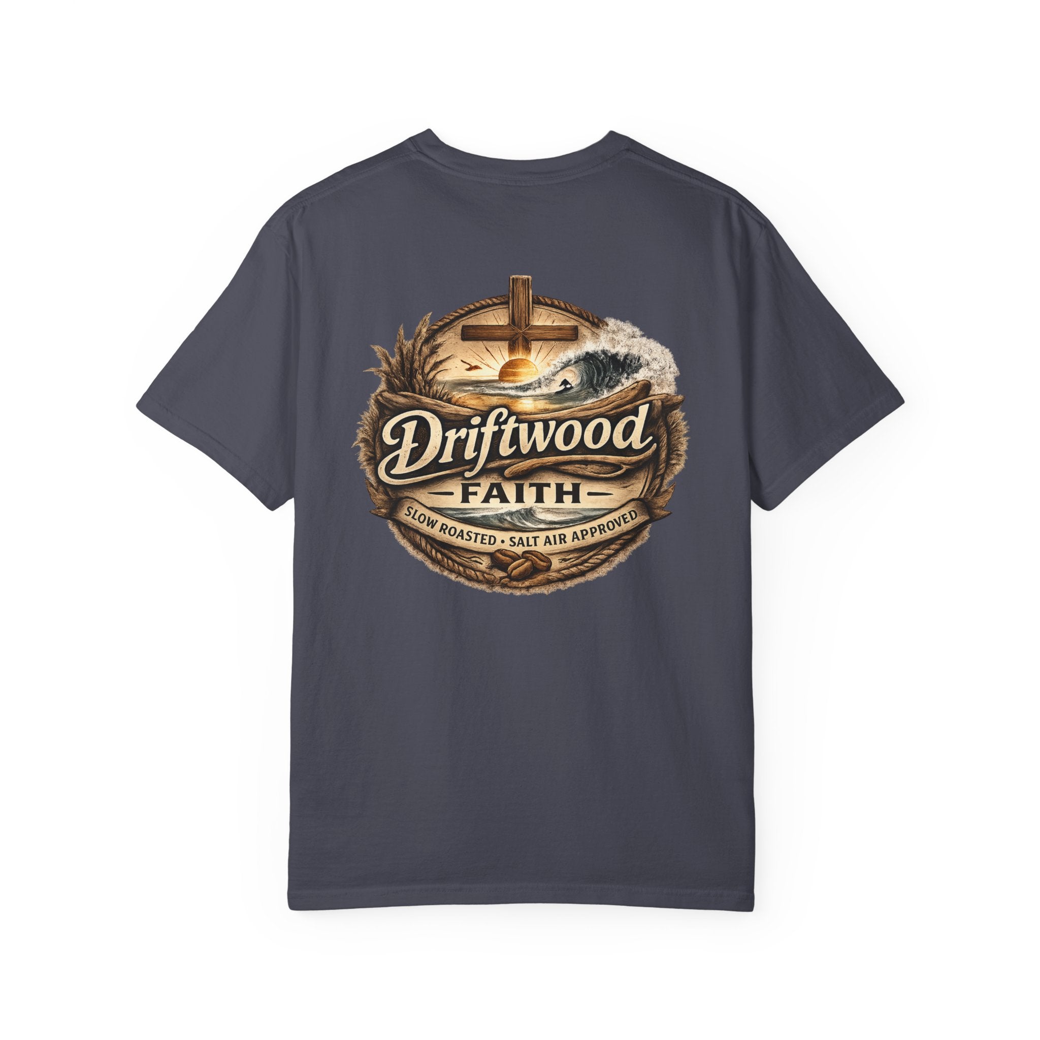 Driftwood Faith T‑Shirt — Nautical Christian Cross Beach Graphic Tee