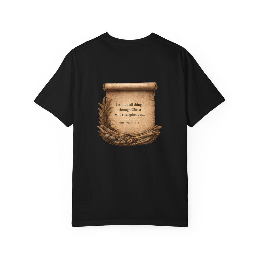Christian Scroll T-Shirt — "I can do all things through Christ" Inspirational Faith Tee