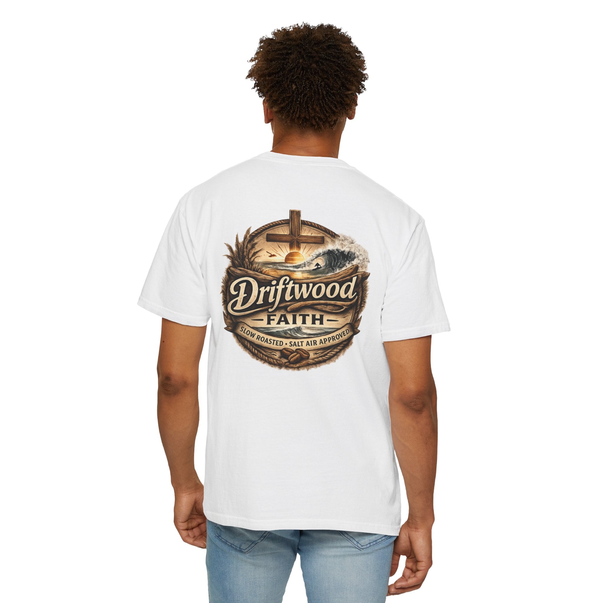 Driftwood Faith T‑Shirt — Nautical Christian Cross Beach Graphic Tee