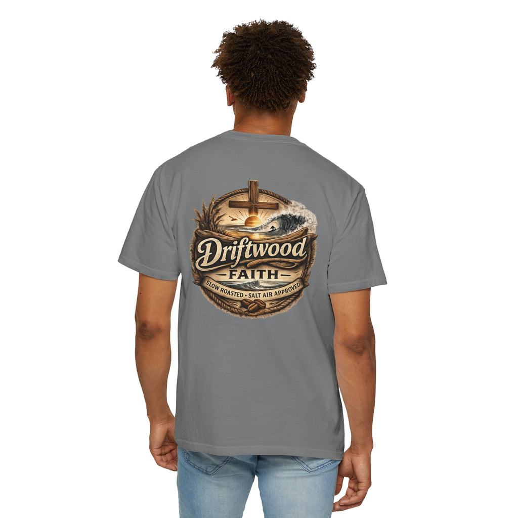 Driftwood Faith T‑Shirt — Nautical Christian Cross Beach Graphic Tee