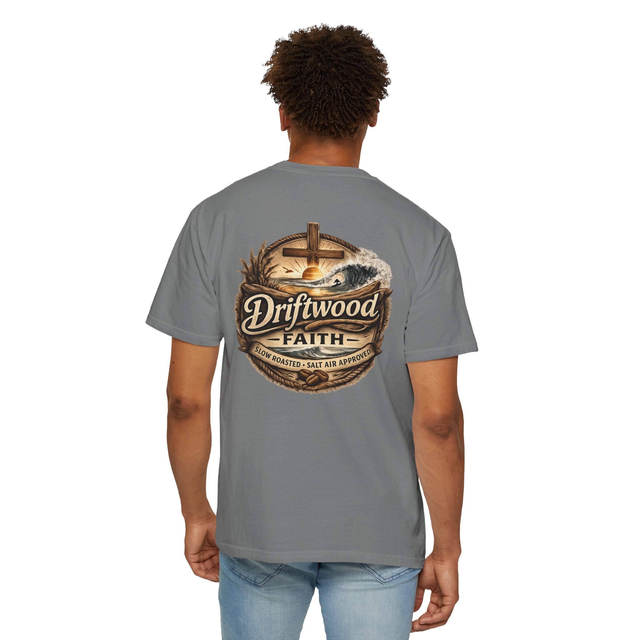 Driftwood Faith T‑Shirt — Nautical Christian Cross Beach Graphic Tee