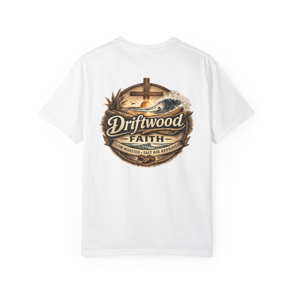 Driftwood Faith T‑Shirt — Nautical Christian Cross Beach Graphic Tee