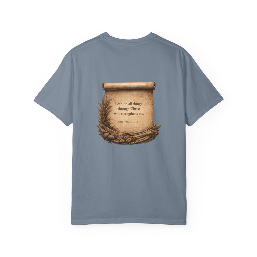 Christian Scroll T-Shirt — "I can do all things through Christ" Inspirational Faith Tee