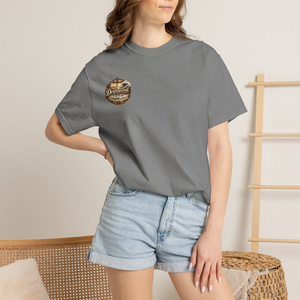 Driftwood Faith T‑Shirt — Nautical Christian Cross Beach Graphic Tee