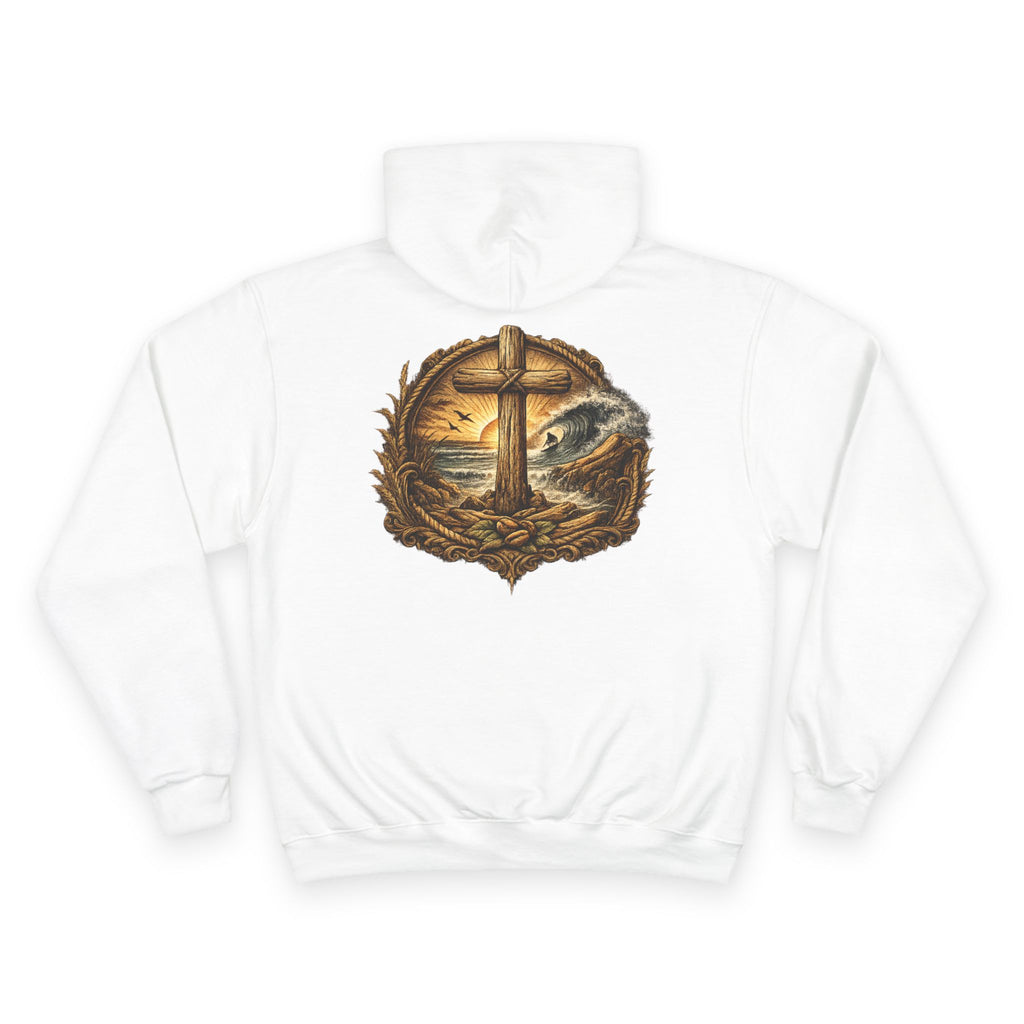Christian Cross Beach Hoodie — Driftwood Faith Pullover