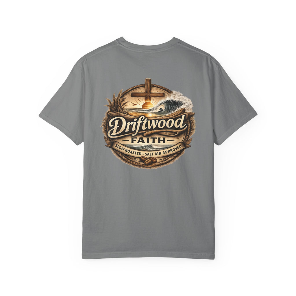 Driftwood Faith T‑Shirt — Nautical Christian Cross Beach Graphic Tee