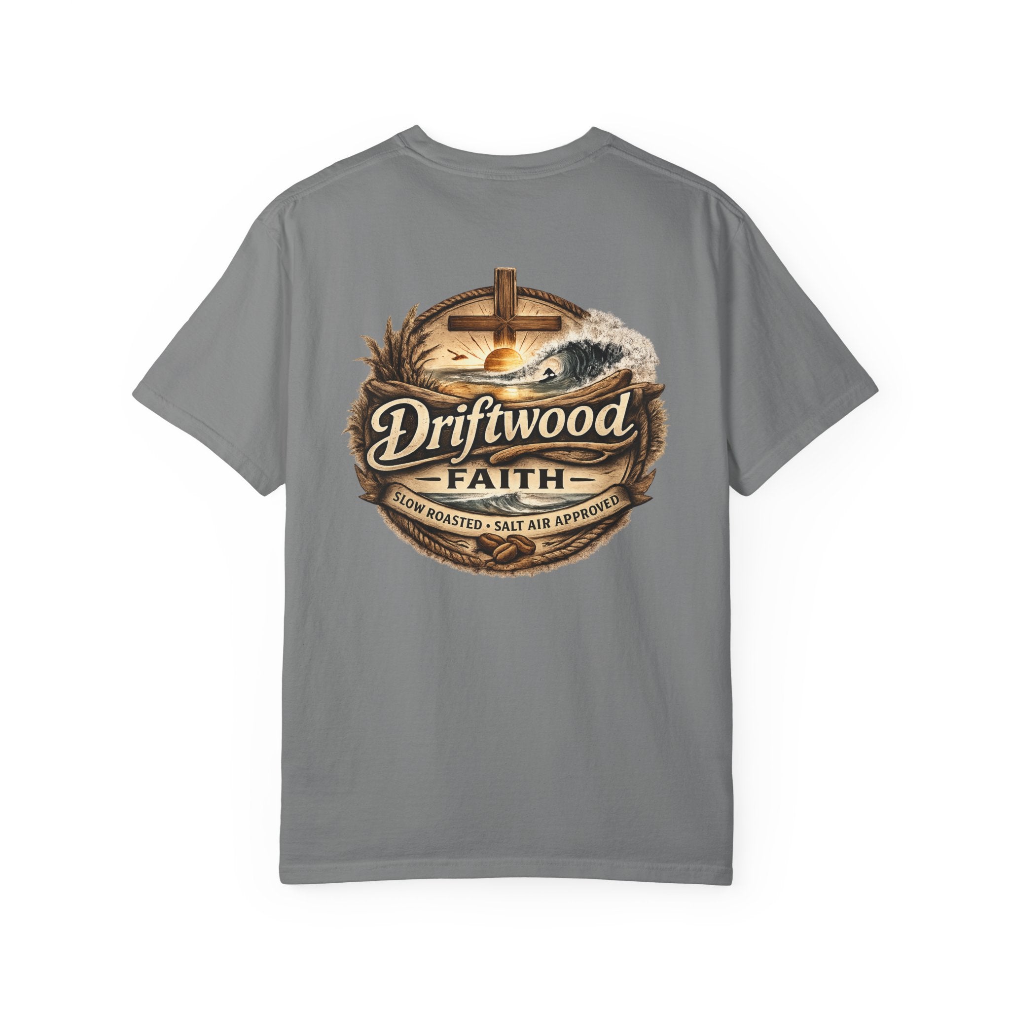 Driftwood Faith T‑Shirt — Nautical Christian Cross Beach Graphic Tee