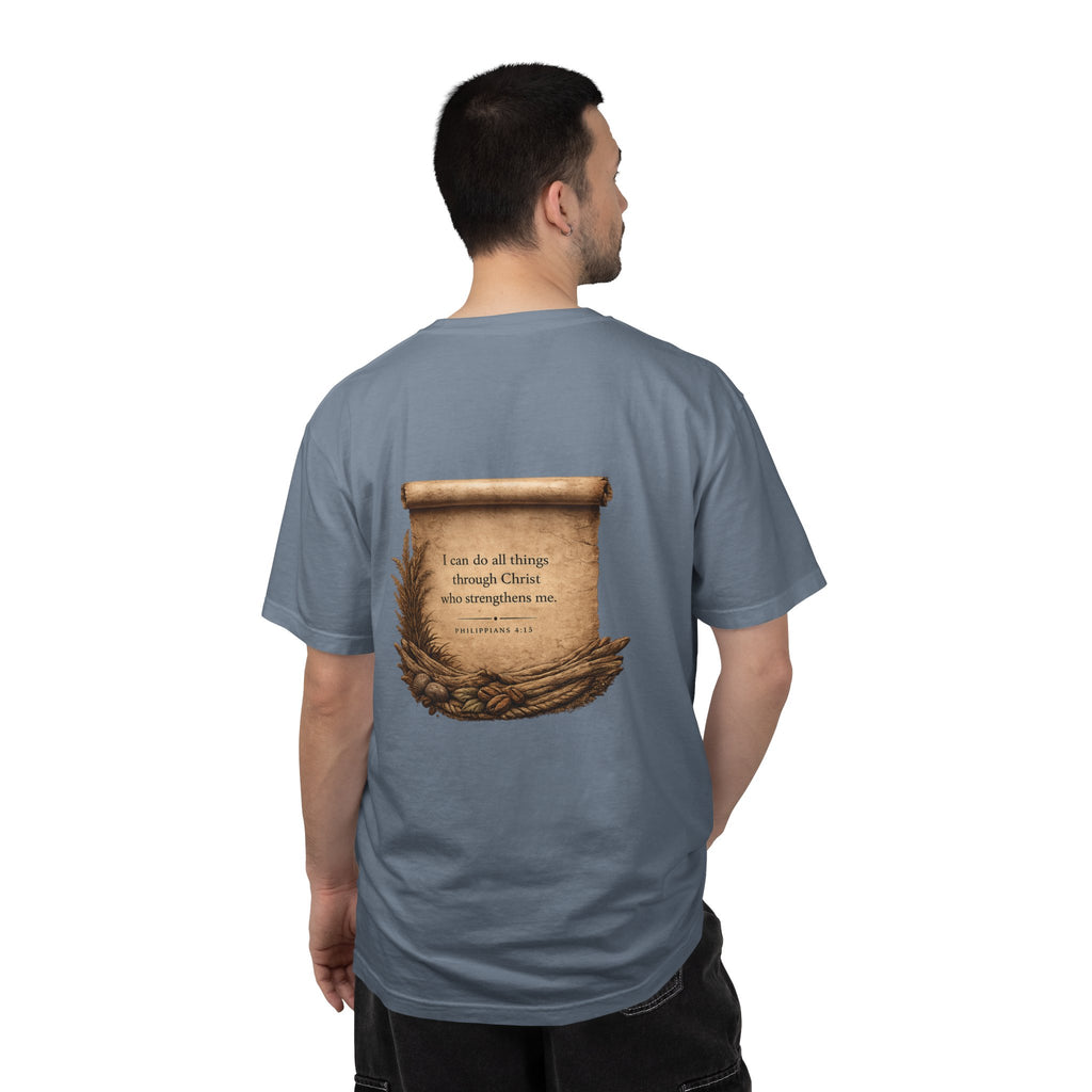 Christian Scroll T-Shirt — "I can do all things through Christ" Inspirational Faith Tee