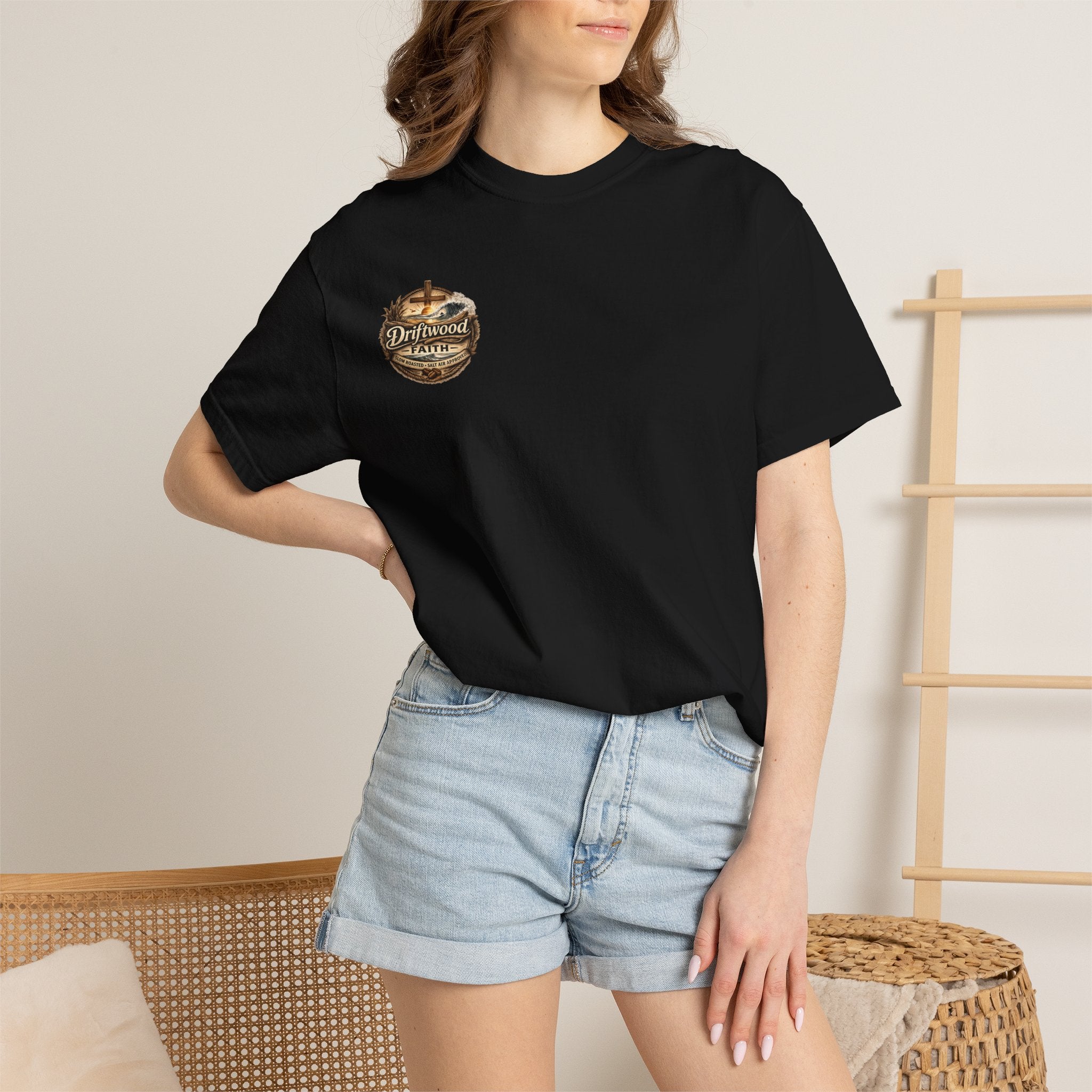 Driftwood Faith T‑Shirt — Nautical Christian Cross Beach Graphic Tee